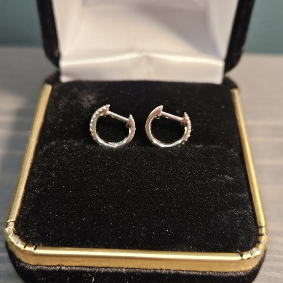 Liven Co 14K White Gold Diamond Huggies Petite Earrings - Picture 6 of 10